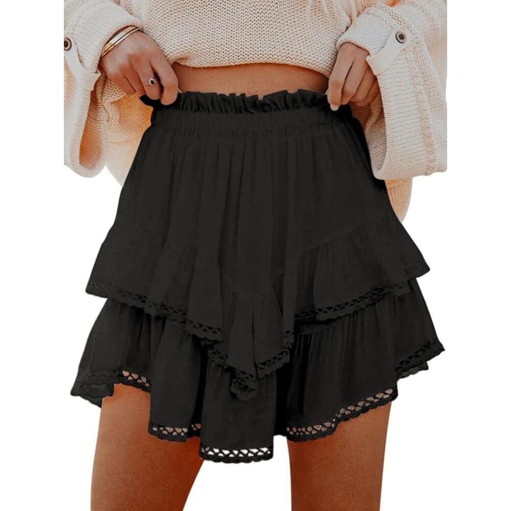 Casual Boho Ruffle Tiered Shorts, Medium, 3F-209B007